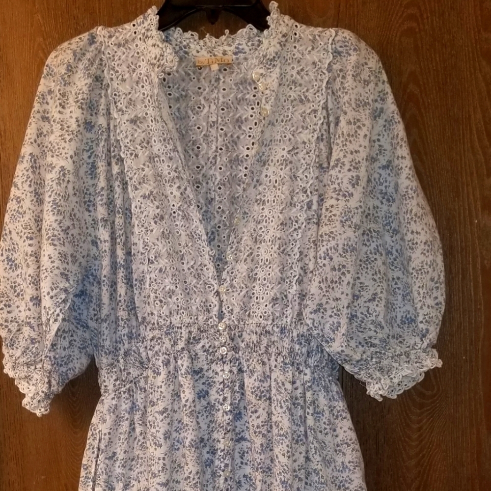 BYTIMO Cotton Slub Midi Dress In Bluebell